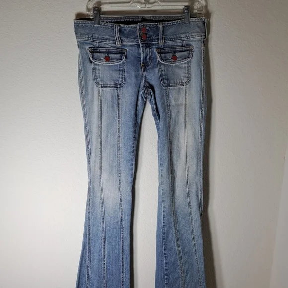 Hollister Company Vintage Y2K Junior Jeans Denim Size 3 Stretch Raw Hem Boot Cut - Picture 1 of 11